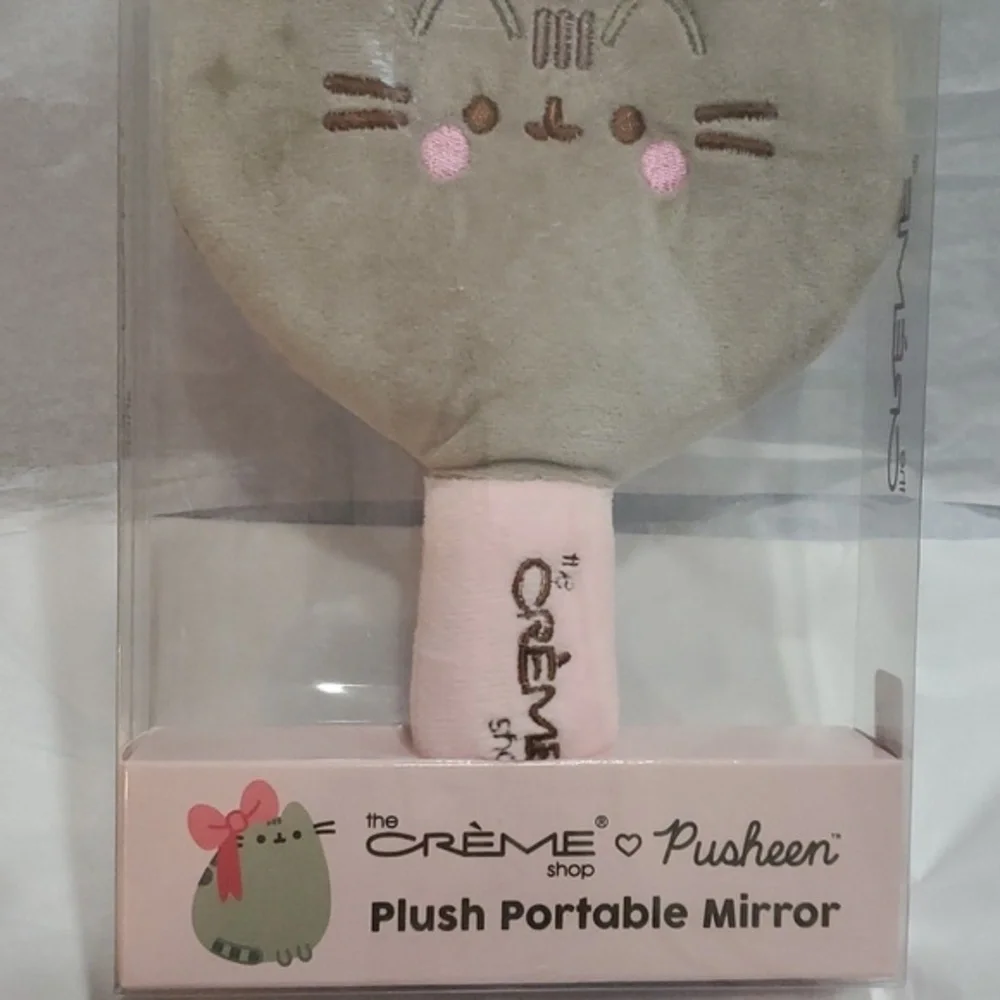 The Creme‎ Shop pusheen gray plush portable pink mirror new
